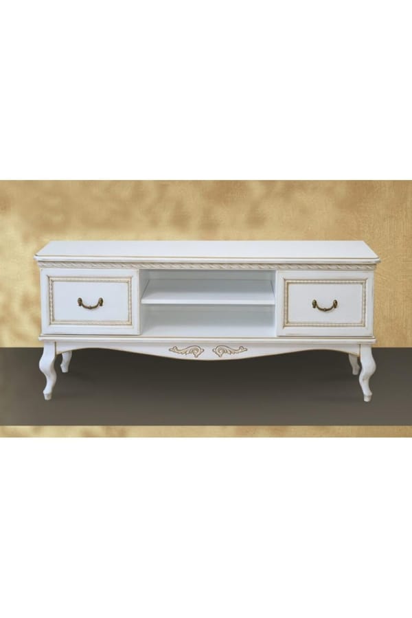Luxury Heritage TV Dresser with Ornamental Braided Detailing and Open Central Shelf