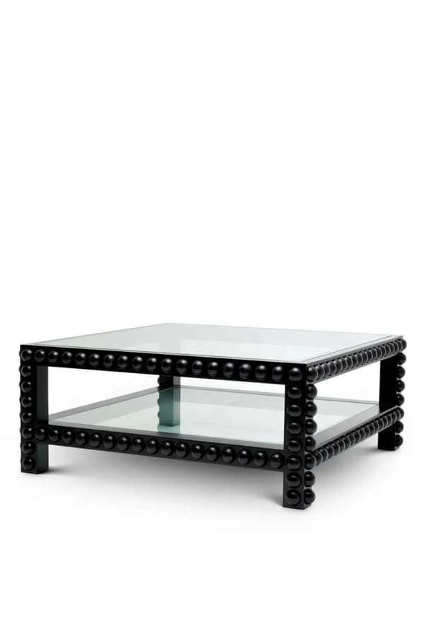 Luxury Clear Glass Top Coffee Table with Black Color Solid Wood Frame