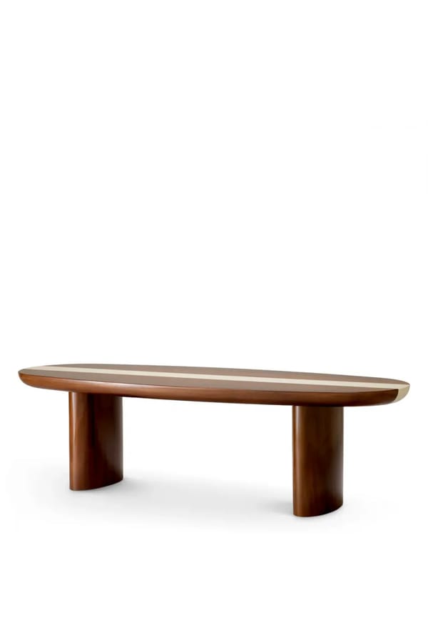 Luxury Oval Wooden Coffee Table with Middle Beige Stripe 