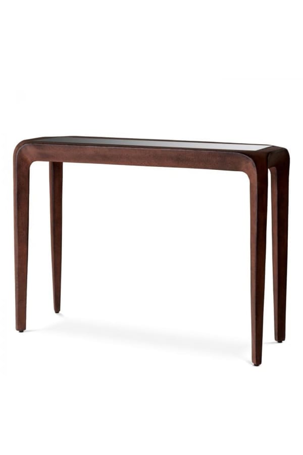 Luxury Wooden Frame Black Glass Top Console Table