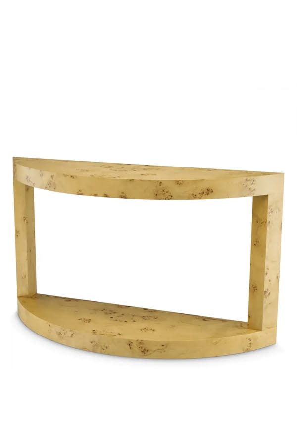 Luxury Mappa Burl Veneer Semi Circular Console Table