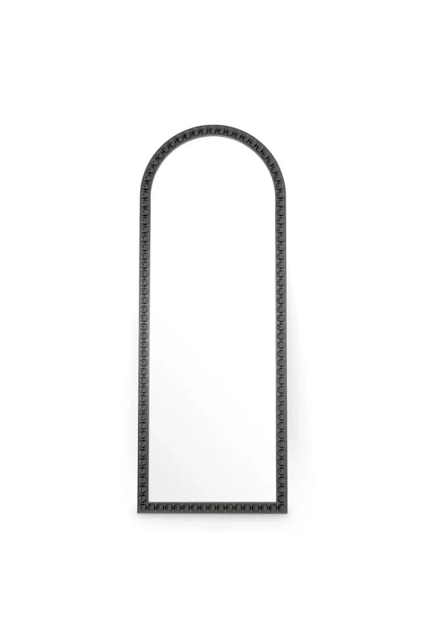 Luxury Classic Black Floor Mirror with Sculpted Wood Frame