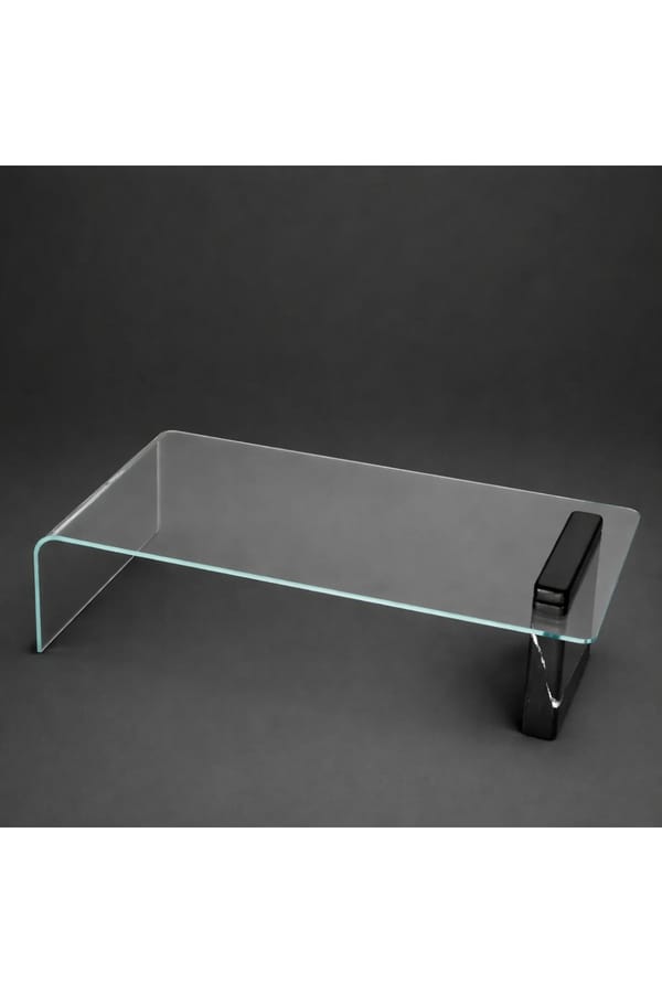 Luxury Rectangular Clear Glass Coffee Table with Black Marble