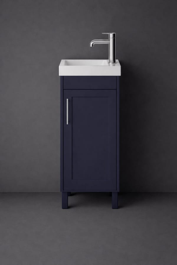 Luxury Freestanding Single Door Cloakroom Vanity Unit in Midnight Blue Finish - 40 CM