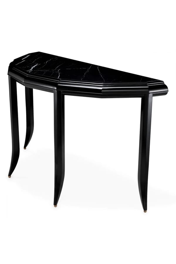 Luxury Half Round Console Table with Marble Top and Black Finish