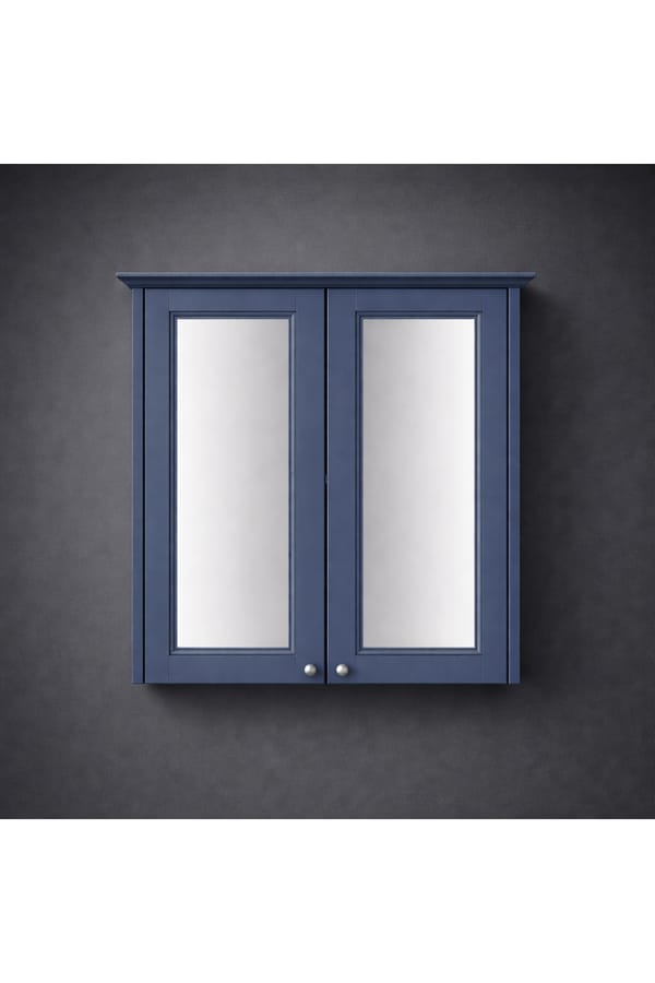 Luxury Maritime Blue Finish Double Door Mirror Wall Cabinet – 64 CM