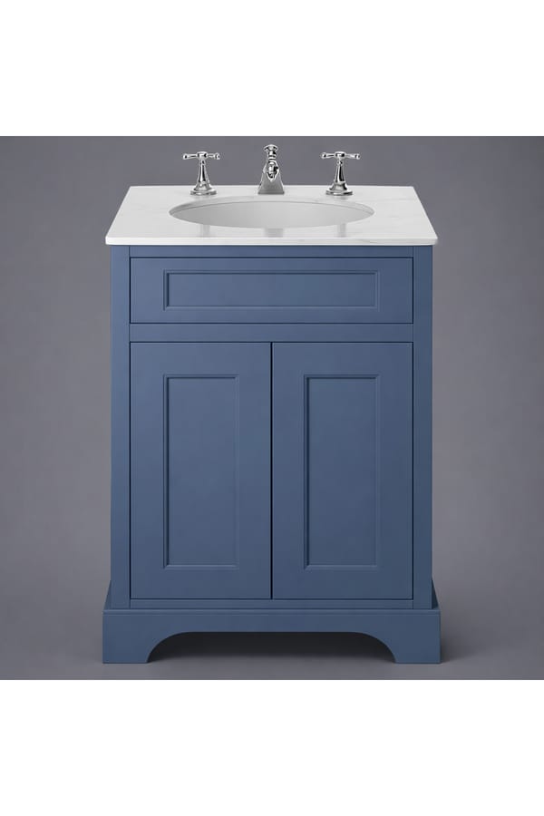 Luxury Freestanding Maritime Blue Finish Vanity Unit with Single Drawer and Double Door Cabinet – 60 CM