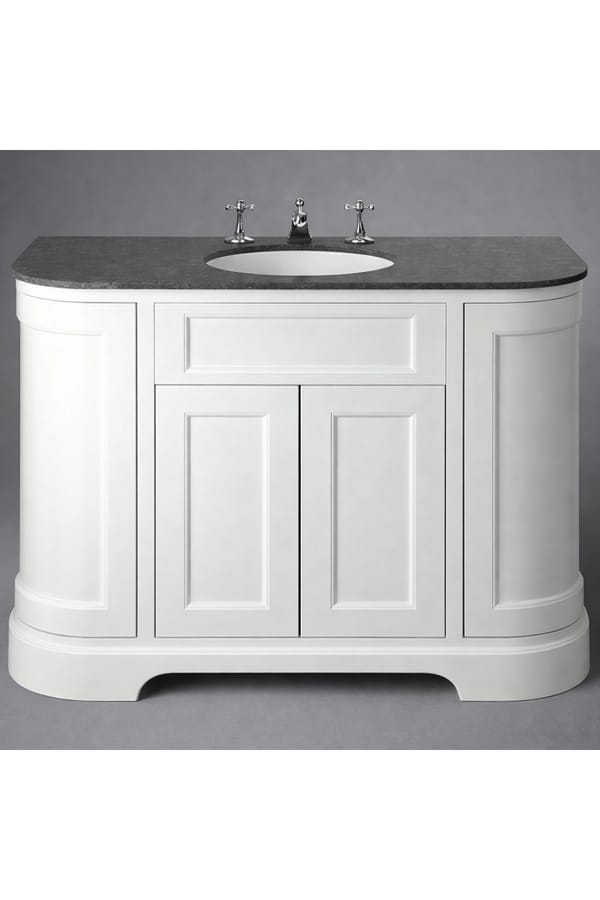 Luxury Freestanding Chantilly Finish White Double Door Curved Vanity with Black Stone Top – 120 CM