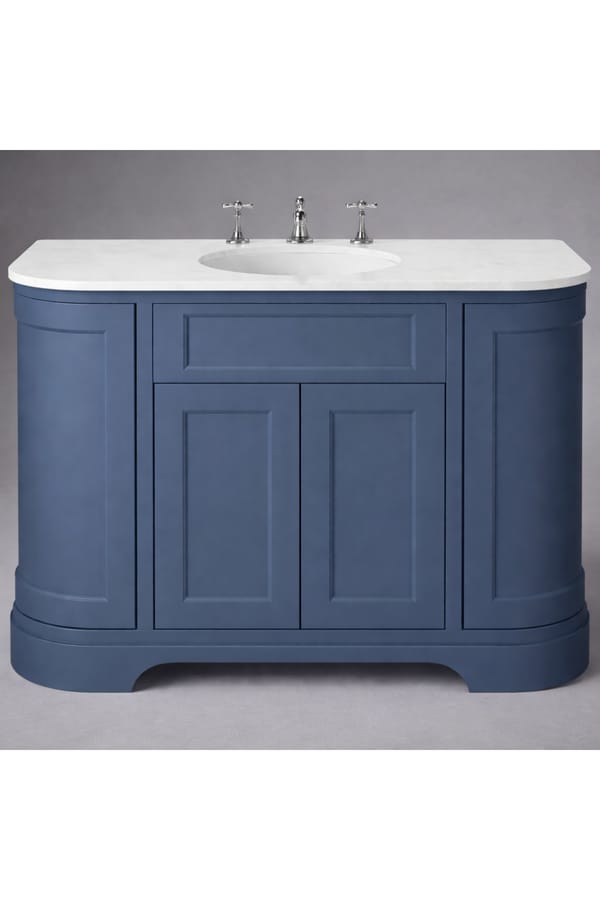 Luxury Freestanding Maritime Blue Double Door Curved Vanity with White Stone Top – 120 CM