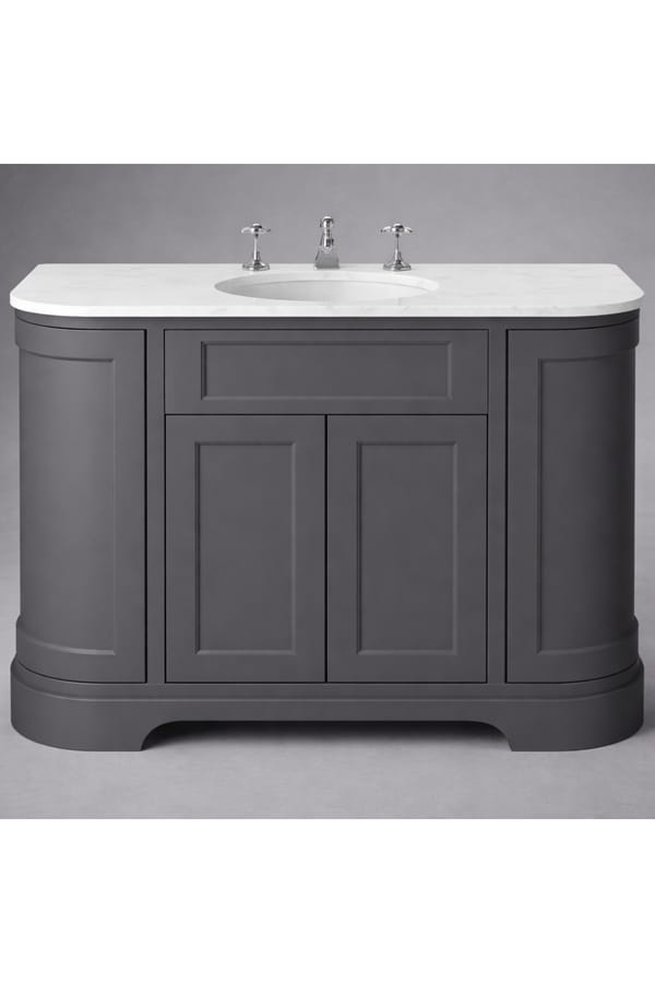 Luxury Freestanding Graphite Double Door Curved Vanity with White Stone Top – 120 CM