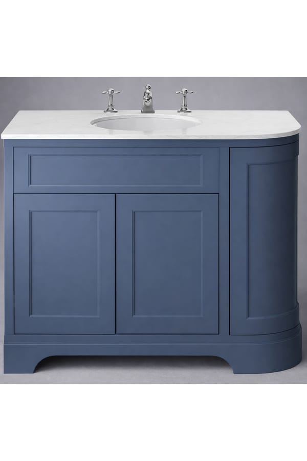 Luxury Maritime Blue Double Door Left Hand Curved Vanity with White Stone Top – 100 CM