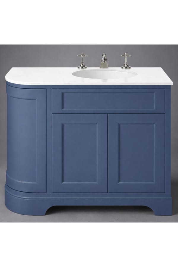 Luxury Maritime Blue Finish Right Hand Curved Double Door Vanity Unit with White Stone Top – 100 CM
