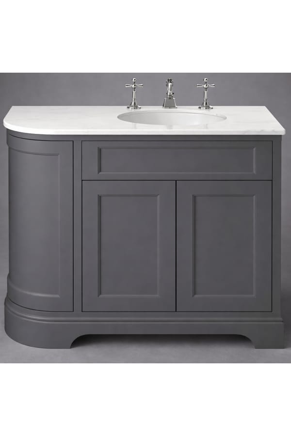 Luxury Graphite Finish Right Hand Curved Double Door Vanity Unit with White Stone Top – 100 CM