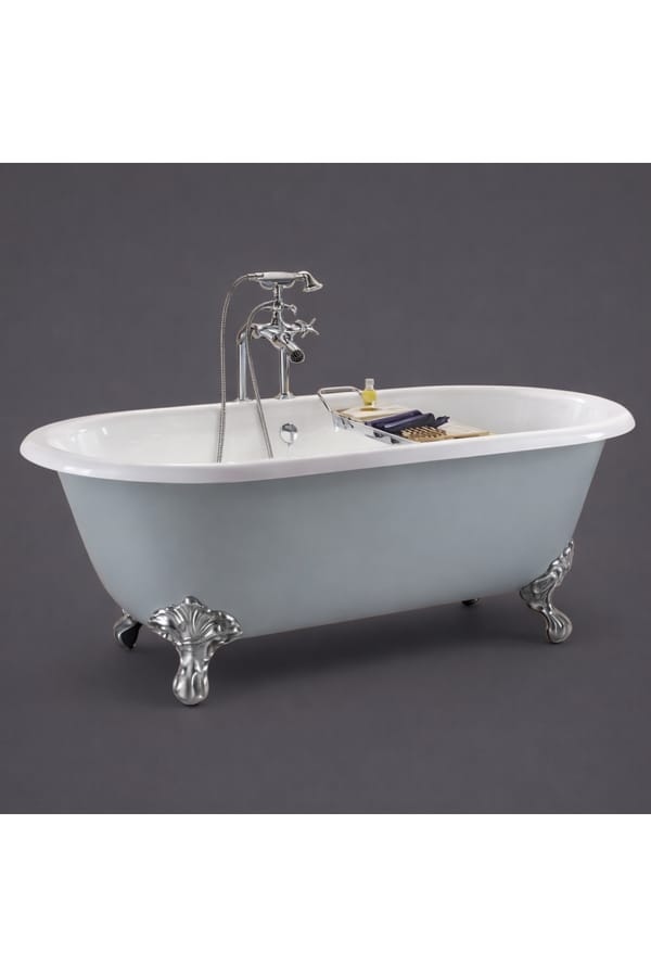 Luxury White Cast Iron Double Ended Freestanding Bathtub with Dual Tap Holes - 154 CM