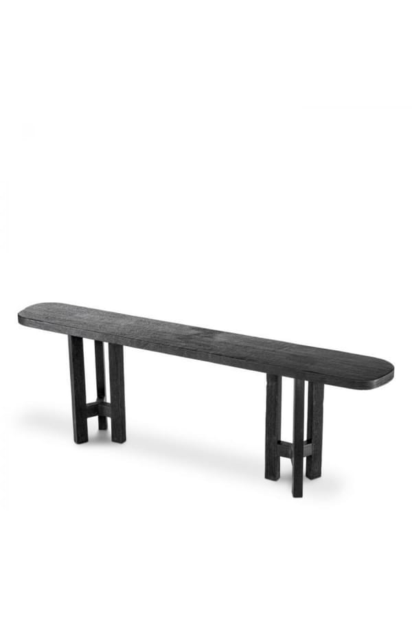 Luxury Black Long Rectangular Console Table in Burnt Wood