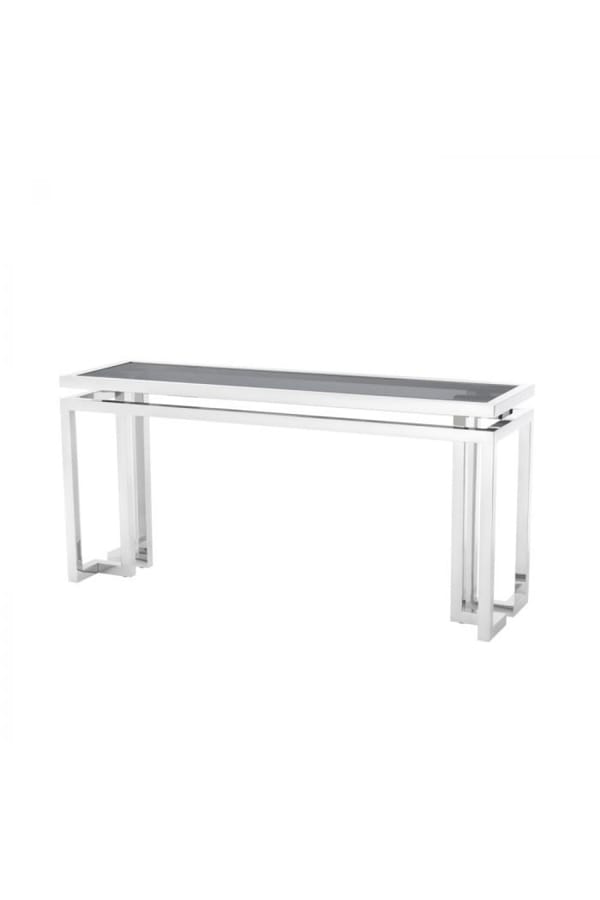 Luxuriöser Konsolentisch aus poliertem Edelstahl und Rauchglas