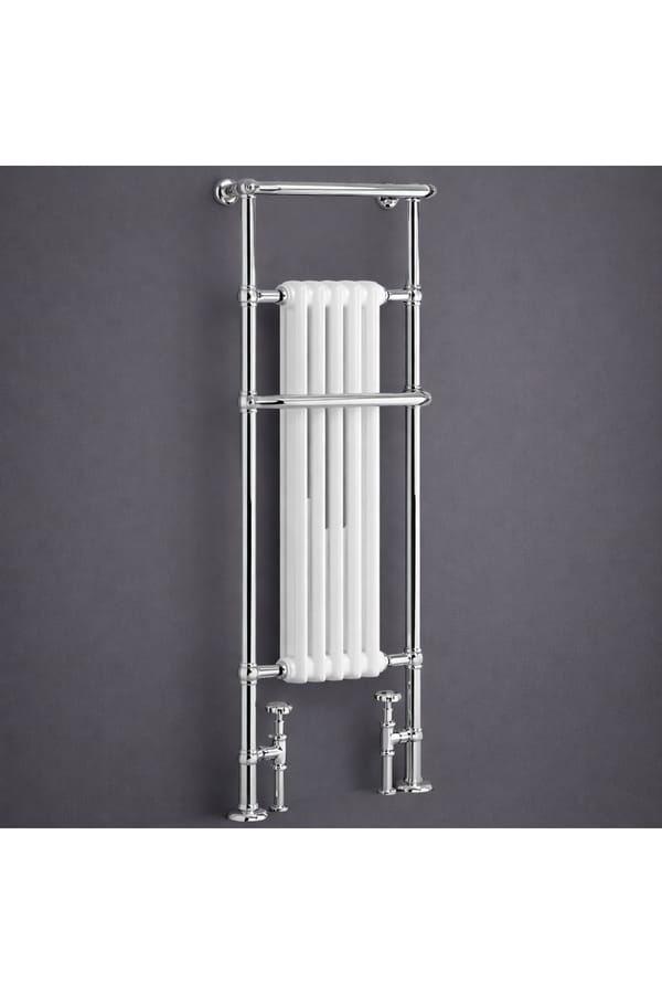 Luxury Chrome Floor Mounted Heated Towel Rail with Vertical Column Radiator – 140 CM