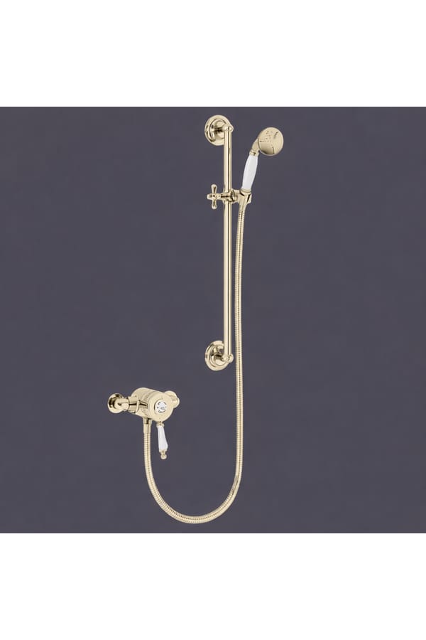 Luxury Vintage Gold Plated Exposed Thermostatic Single Control Shower with Flexible Riser Kit