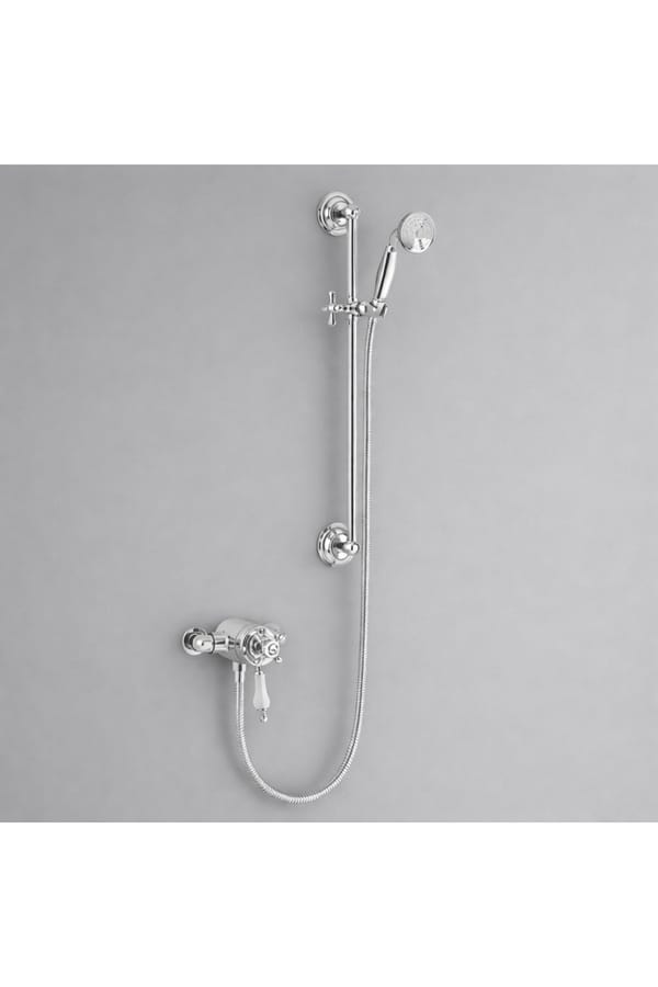 Luxury Exposed Thermostatic Dual Control Shower with Adjustable Flexible Riser Kit in Chrome Plated Finish