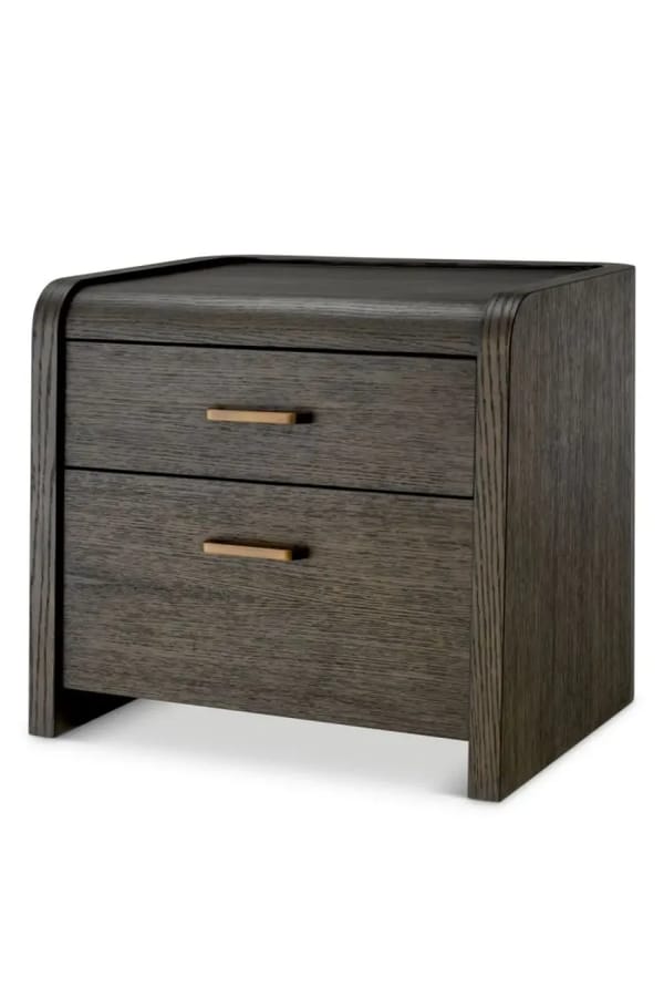 Luxury Mocha Oak Veneer Nightstand with Medium Bronze Finish
