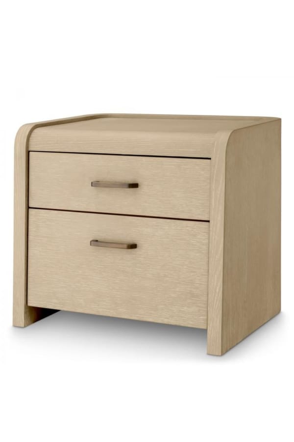 Luxury Beige Washed Oak Veneer Nightstand with Bronze Finish