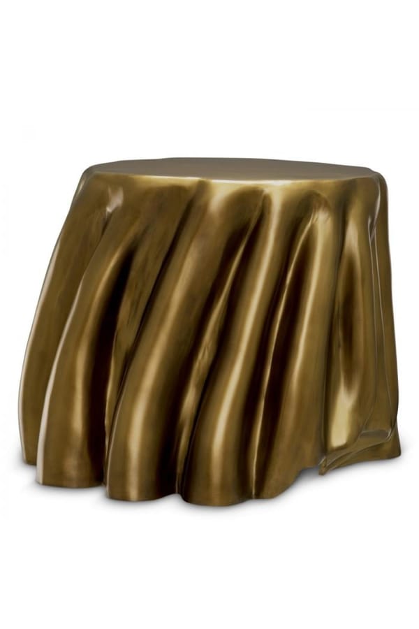 Luxury Vintage Brass Finish Bedside Table with Artistic Flair