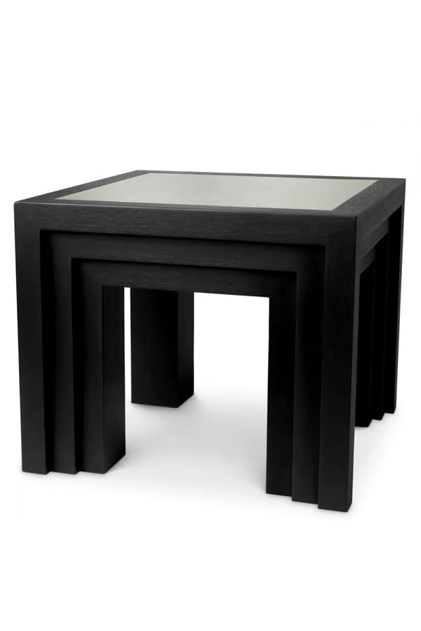 Luxury Black Rectangular Wooden Side Table with Glass Table Top