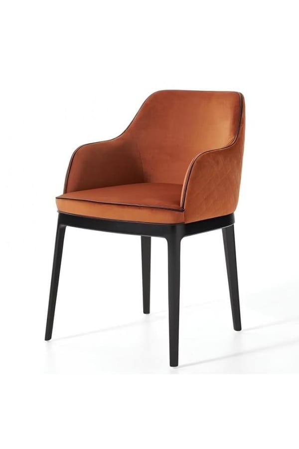 Luxury Caramel Velvet Upholstered Dining Chair with Quilted Backrest