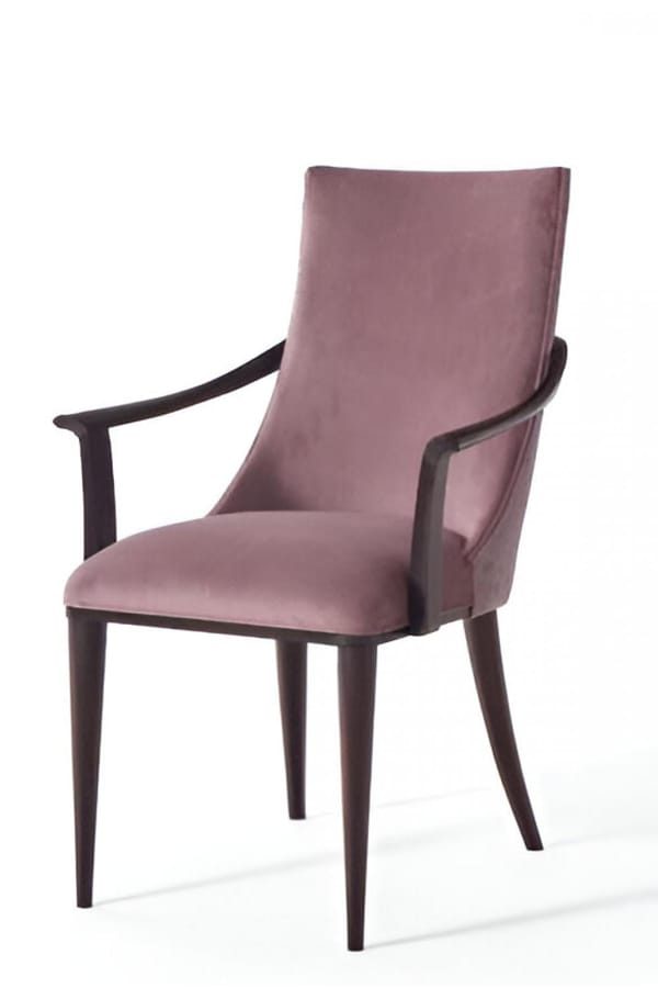 Luxury Blush Velvet Upholstered Dining Armchair with Wooden Armrests