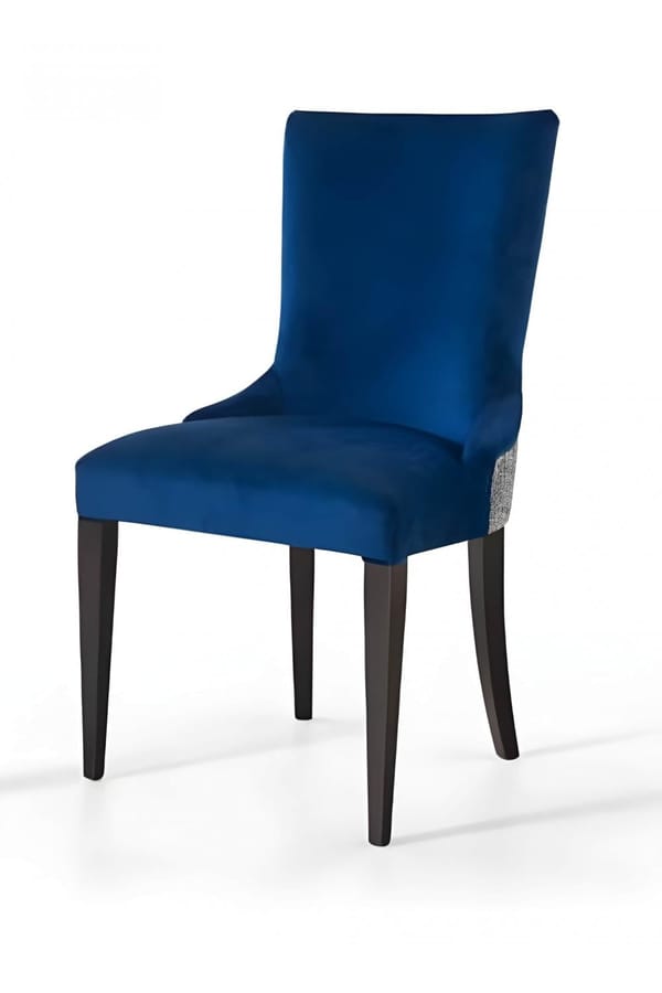 Luxury Blue Velvet Upholstered Dining Chair with Shimmering Back Detail