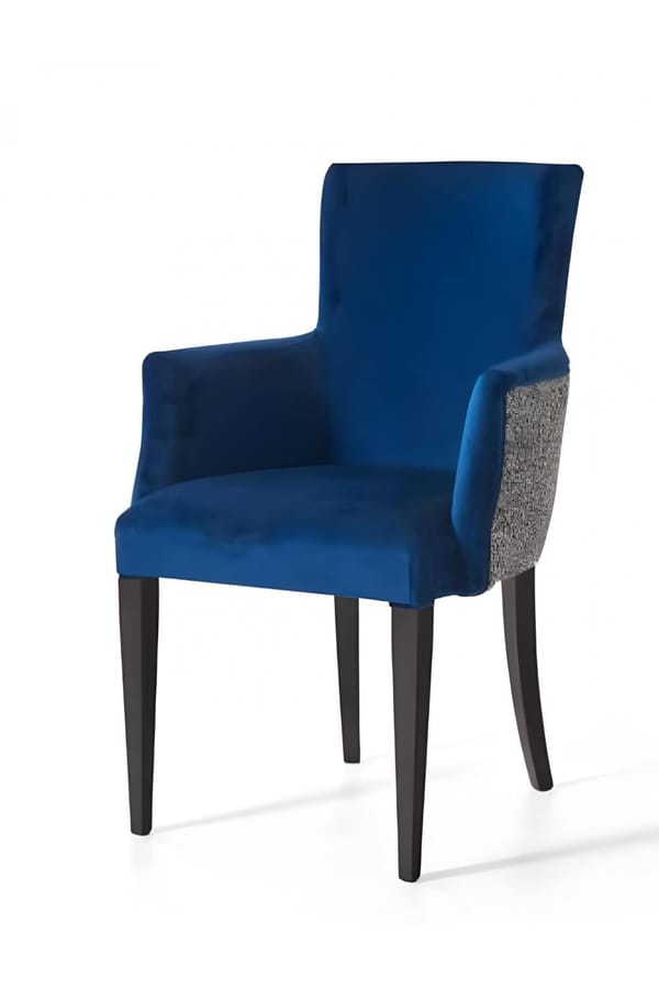 Luxury Blue Velvet Upholstered Dining Armchair with Textured Back Detail
