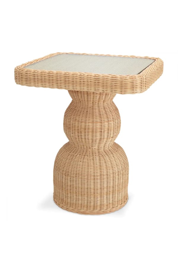 Luxury Natural Rattan Side Table with Clear Glass Top
