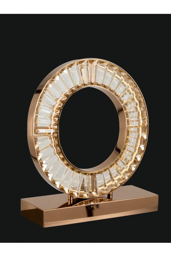 Luxury Modern Crystal Gold Finish O Shaped LED Table Lamp 