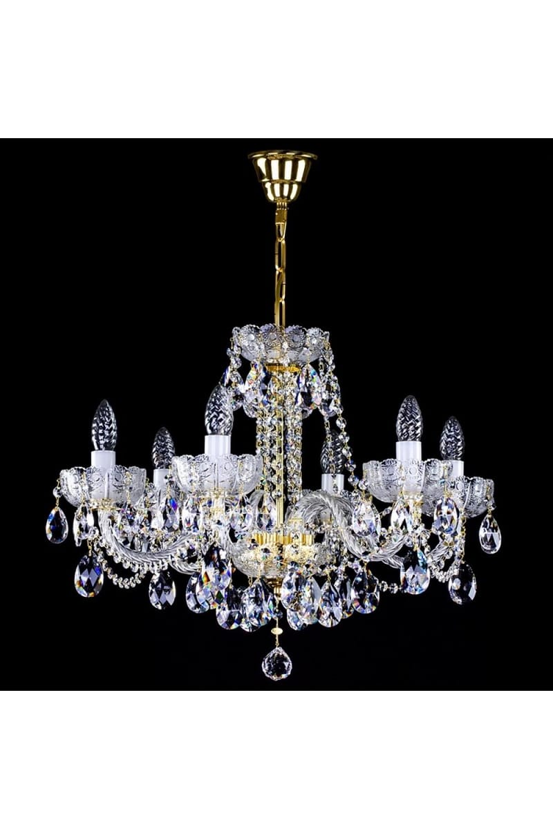 Imperial Glow Kristall-Kronleuchter - Messing poliert 6-Licht-Luxus-Lampe