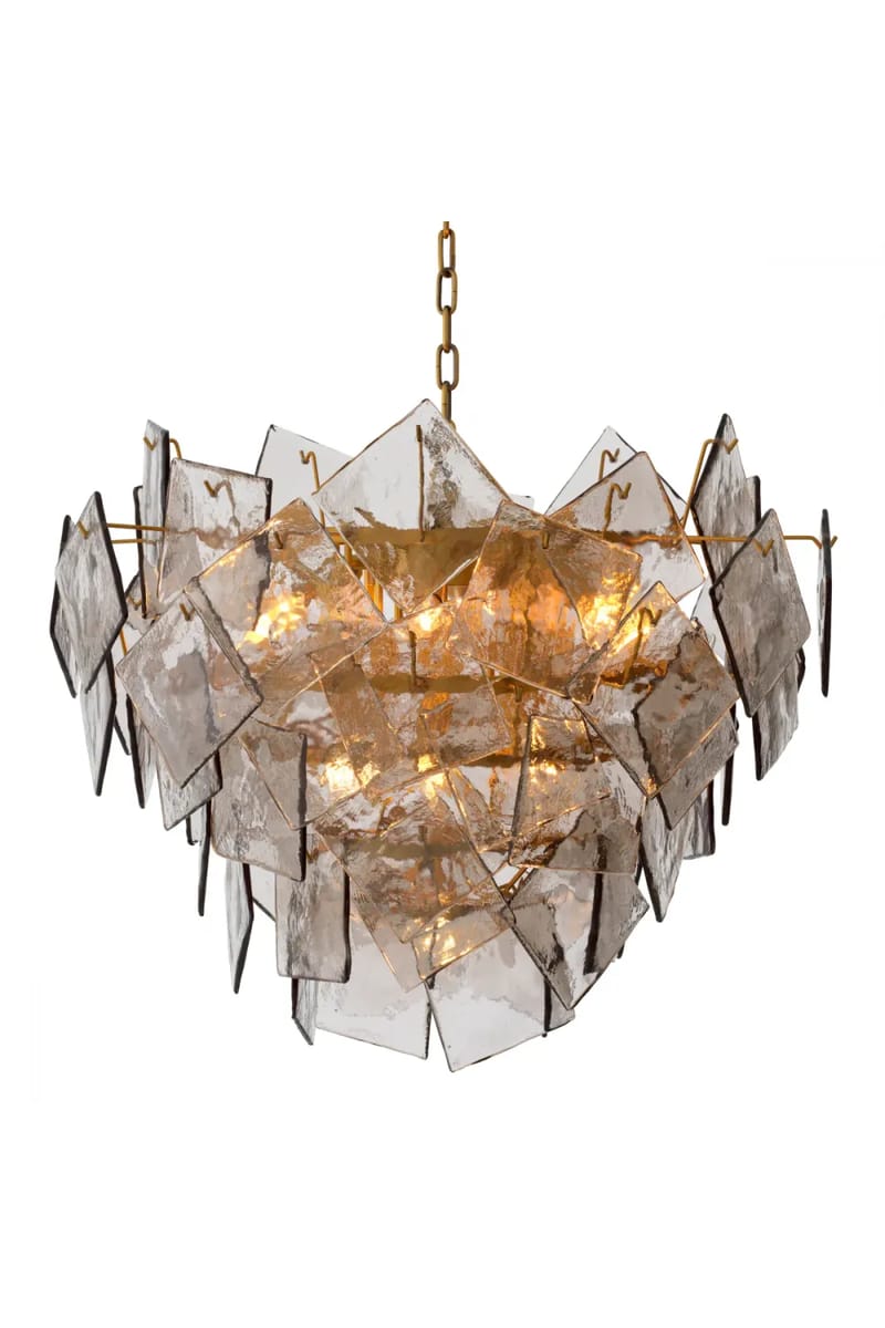 Luxury Antique Brass Chandelier with Smoke Glass