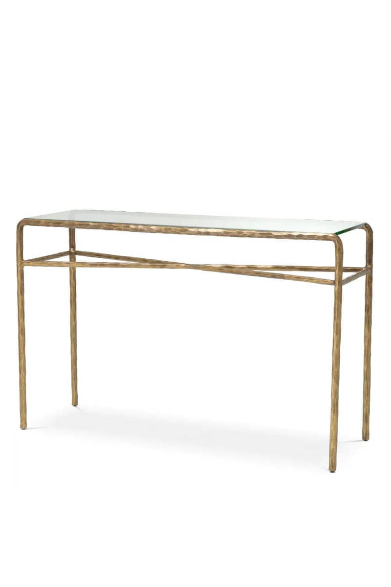 Luxury Vintage Brass Finish Clear Glass Console Table