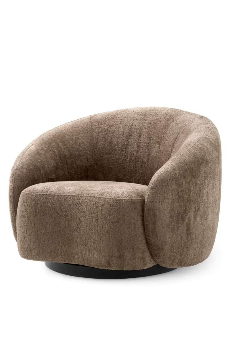 Luxury Avelin Brown Fabric Black Base Swivel Chair