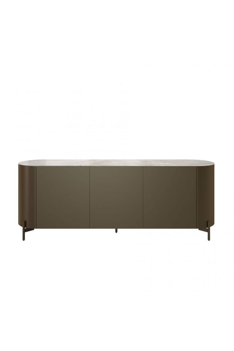 Luxuriöses braunes Sideboard mit Keramikplatte - Metallrahmen, moderne Aufbewahrungseinheit