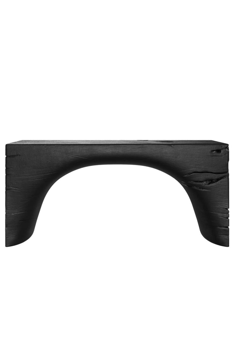 Luxuriöser Konsolentisch aus schwarzem Akazienholz - skulpturale dunkle Lackierung