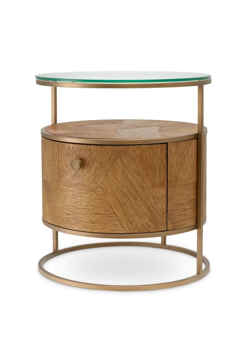 Eleganter Nachttisch aus Eichenholz und Messing