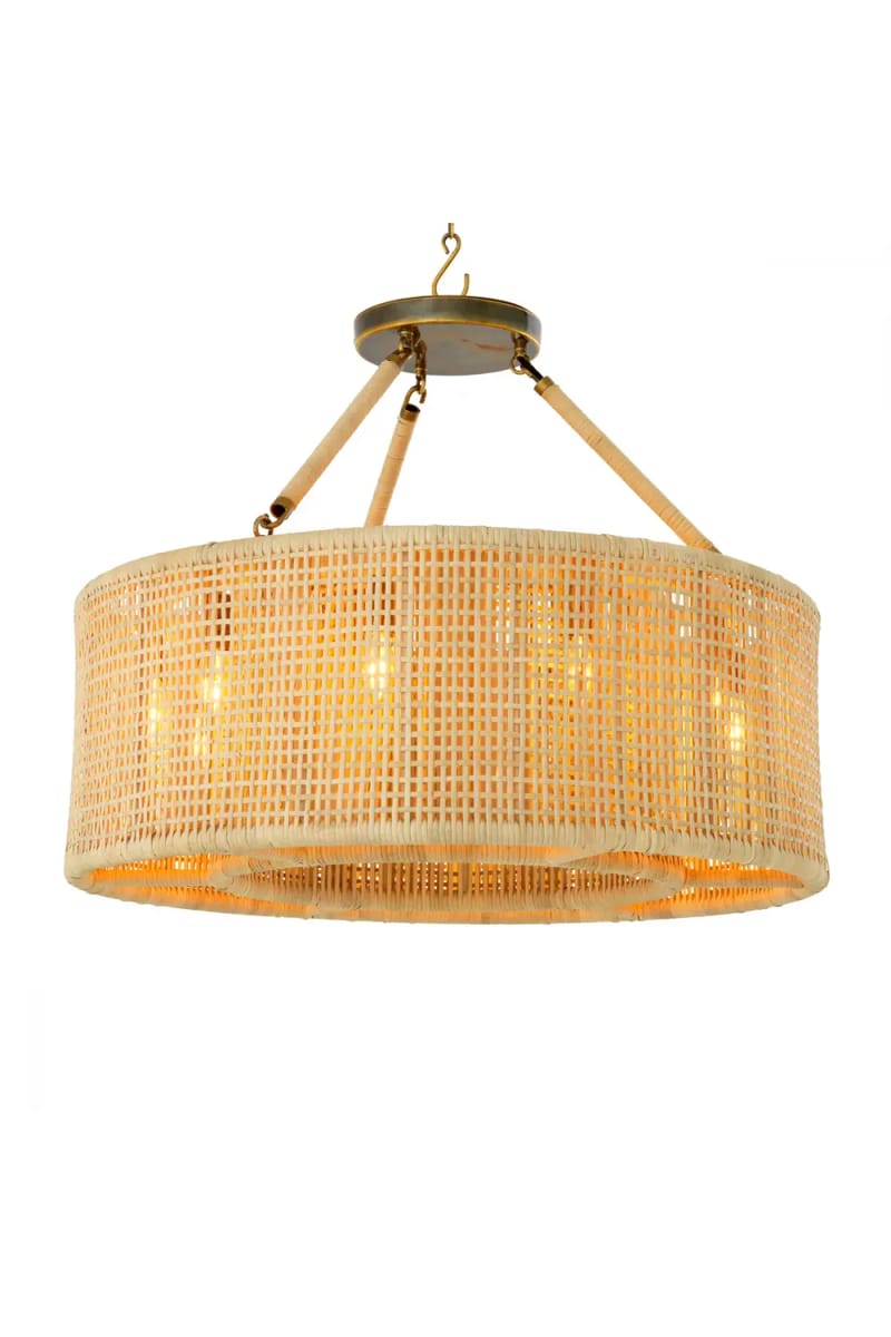 Luxe Rattan Chandelier – Vintage Brass Grandeur