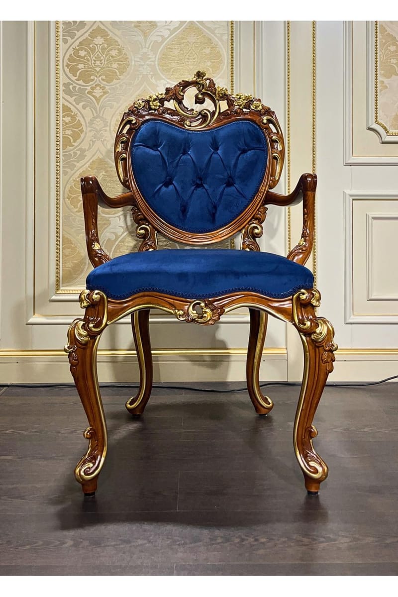 Royal Dining Armchair – Walnut Finish with Gold-Patinated Detailing