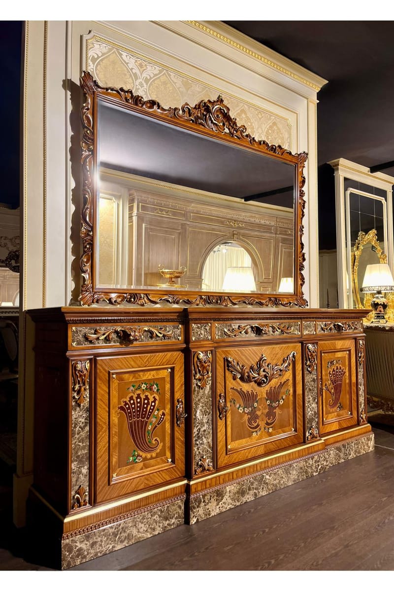 Majestic Premium Dressing Table – Walnut Finish with Gold-Patinated Detailing