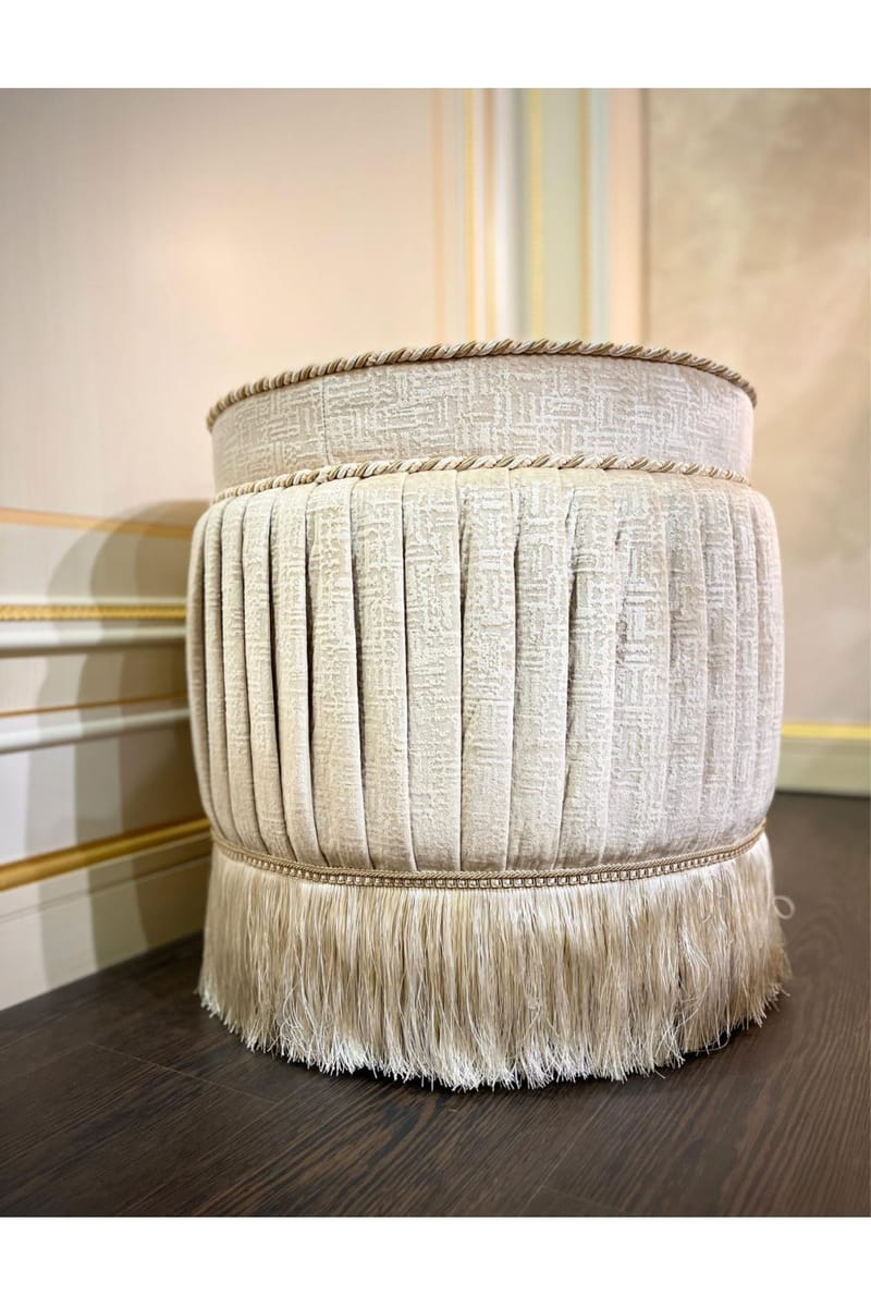 Royal Velvet Round Pouf – Luxury Upholstered Ottoman in Soft Velvet Finish