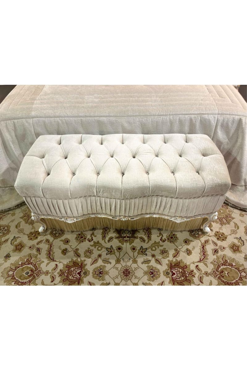 Imperial Ivory Velvet Bench – Luxury Rectangular Upholstered Bench with Gold Details