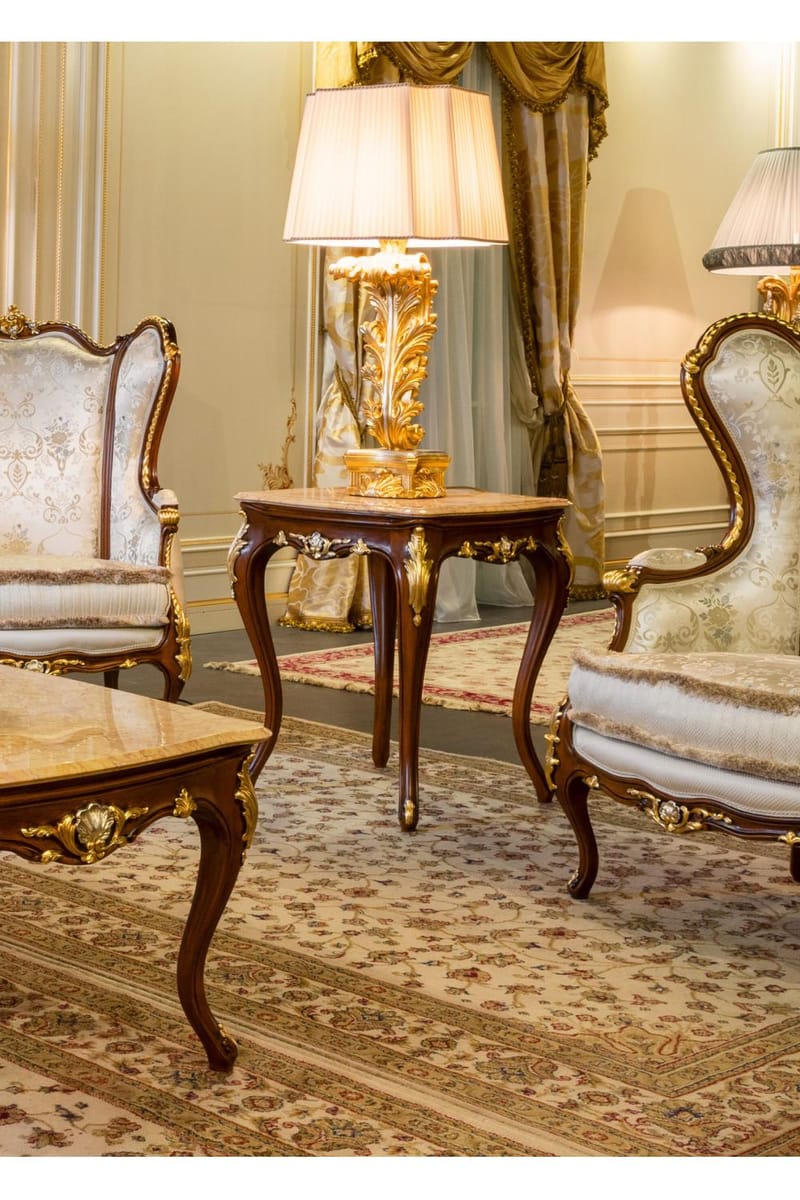 Royal Round Coffee Table – Crema Valencia Marble Top with Gold & Silver Leaf Finish