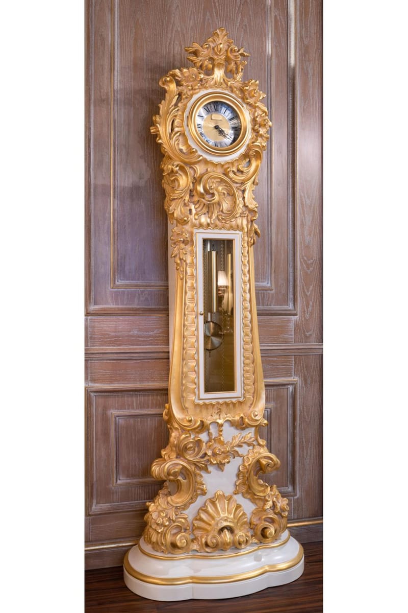 Royal Empire Pendulum Clock – Hand-Carved Ivory Lacquer Finish with Rose Gold Details