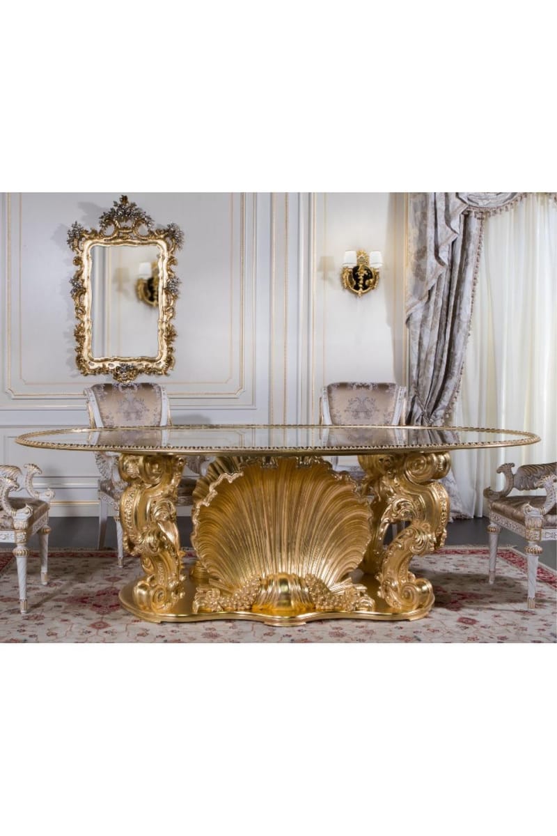 Royal Empire Oval Table – Hand-Carved Crystal Top with Gold Leaf Finish