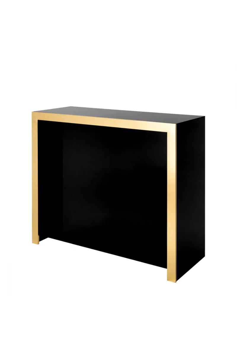 Grimaldi Luxury Bar Cabinet – Black Glass with Gold Finish Frame