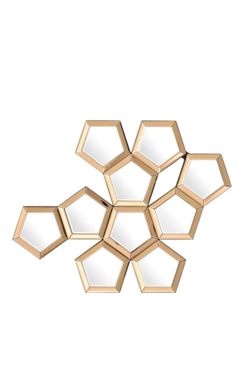 Luxury Gold Finish Rose Frame Pentagonal Decorative Cluster Mirror